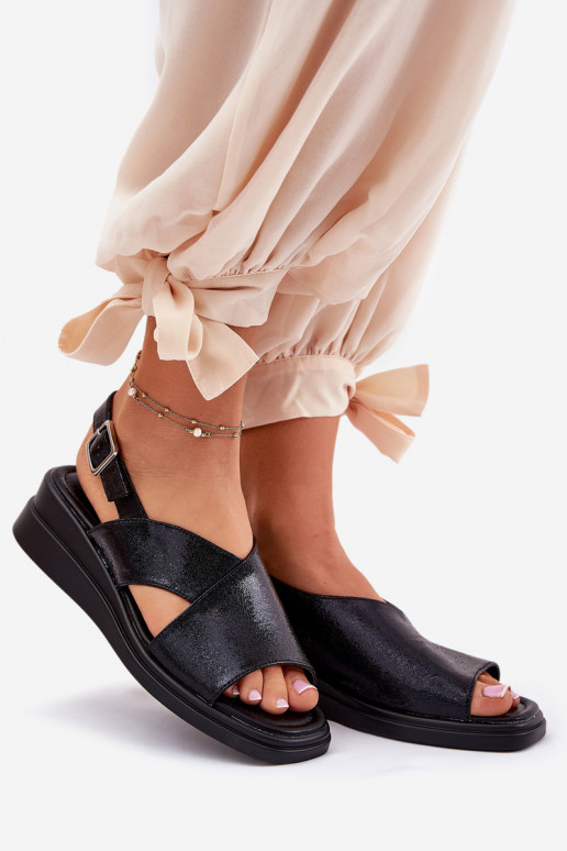 Lakované dámské sandály  z ekologické kůže Černé Quilara