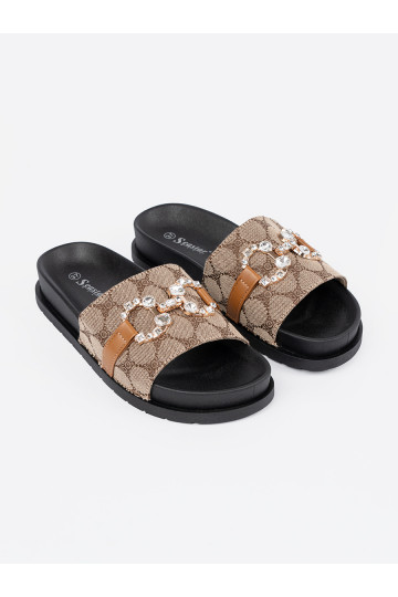Černé a-hnědá Pantofle ze zdobieniem 2