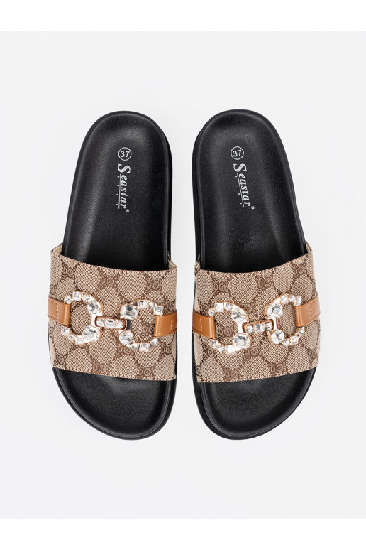 Černé a-hnědá Pantofle ze zdobieniem Černé a-hnědá Pantofle ze zdobieniem