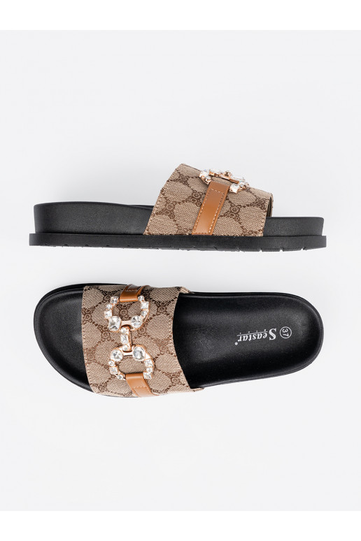 Černé a-hnědá Pantofle ze zdobieniem Černé a-hnědá Pantofle ze zdobieniem