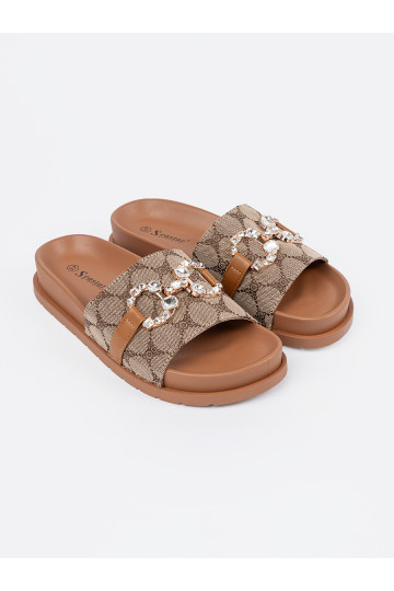 hnědá Pantofle ze zdobieniem 2