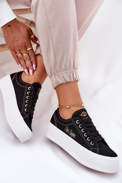 Textilní tenisky s platformou Lee Cooper LCW-25-31-3431L Černé Textilní tenisky s platformou Lee Cooper LCW-25-31-3431L Černé