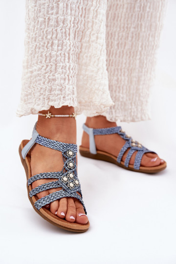 Žabky Dámské Ploché boty Z Plecionymi Paskami Artiker 56C1325 modrá