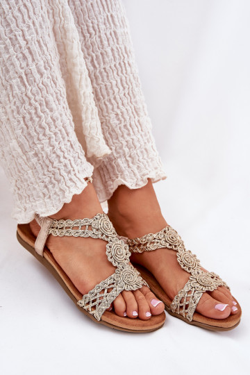Ploché dámské sandály Z Koronkowym  Artiker 56C1281 zlaté barvy