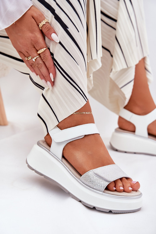Dámské sandály  Platformie I Koturnie se samolepicími uzávěry S.Barski LR51-543 stříbrné barvy