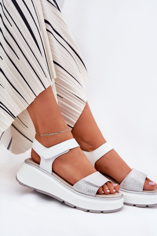 Dámské sandály  Platformie I Koturnie se samolepicími uzávěry S.Barski LR51-543 stříbrné barvy