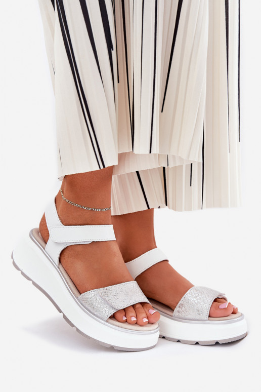 Dámské sandály  Platformie I Koturnie se samolepicími uzávěry S.Barski LR51-543 stříbrné barvy