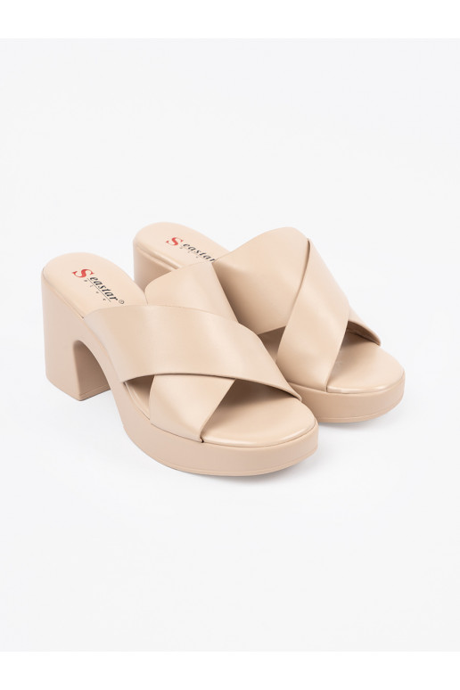 béžové Pantofle na podpatku béžové Pantofle na podpatku