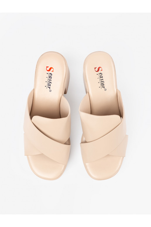 béžové Pantofle na podpatku béžové Pantofle na podpatku