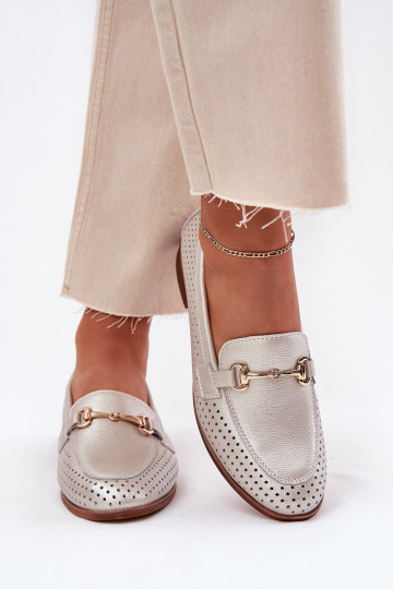 Dámské mokasíny s ornamenty s širokými podpatky S.Barski LR51-594 stříbrné barvy 2