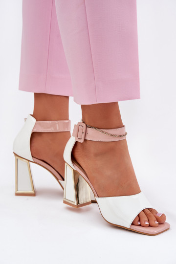 Lakované dámské sandály s podpatky Vinceza 20266 bílé