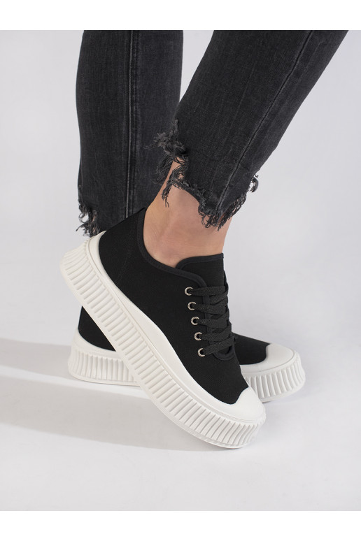 se šněrováním Dámská obuv s platformou Černé
