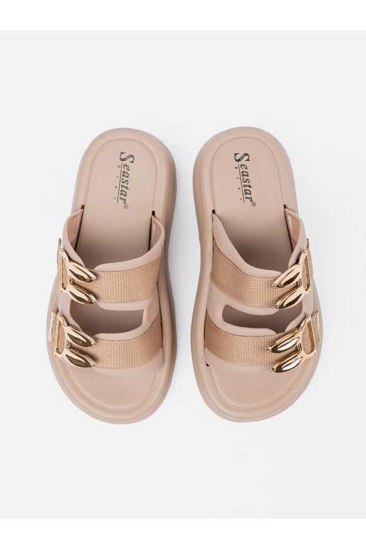 Pantofle ze mi klamrami s platformou beż Pantofle ze mi klamrami s platformou beż