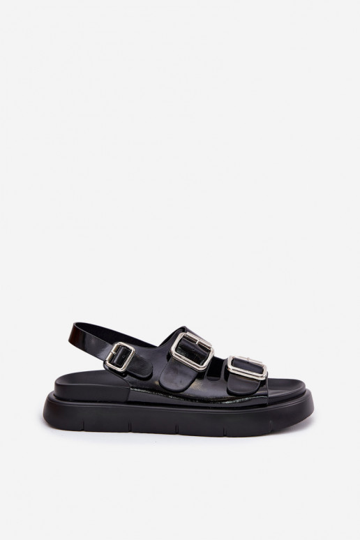 Lakované dámské sandály s přezkami Big Star RR274662 Černé  Lakované dámské sandály s přezkami Big Star RR274662 Černé