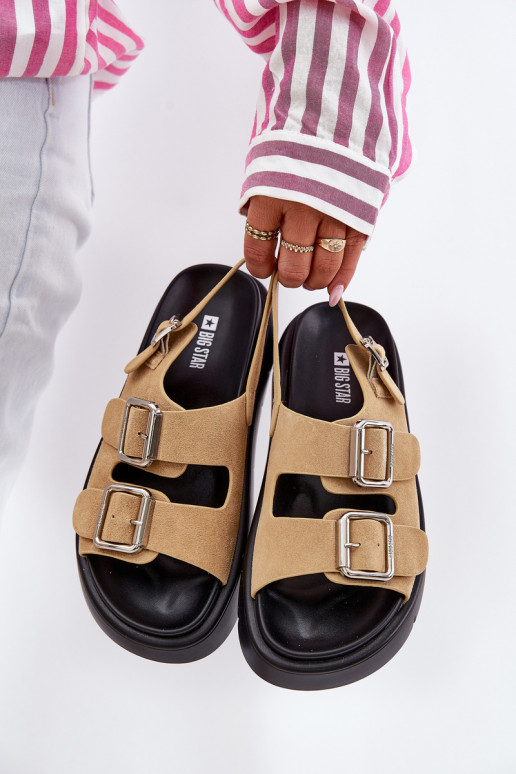 Dámské semišové sandály s přezkami Big Star RR274665 béžové