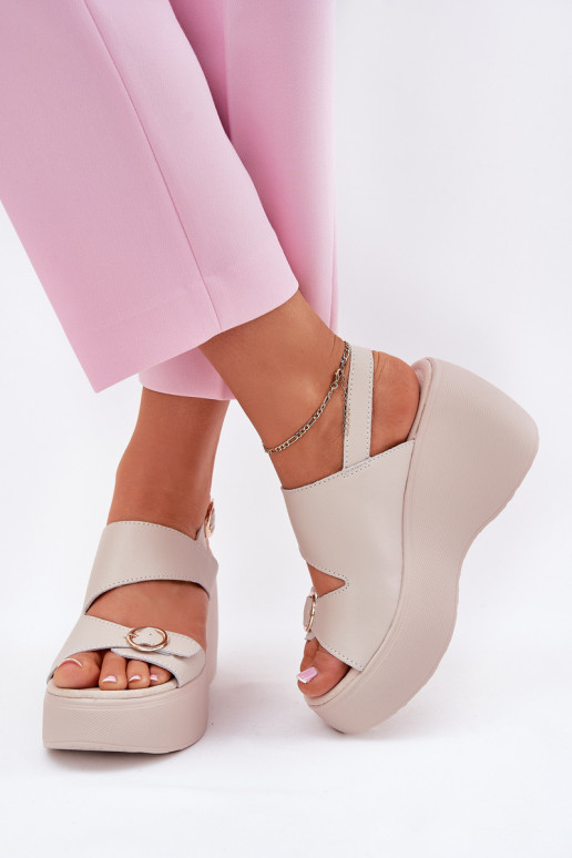Dámské sandály   a platformou S.Barski LR51-540 béžové Dámské sandály   a platformou S.Barski LR51-540 béžové