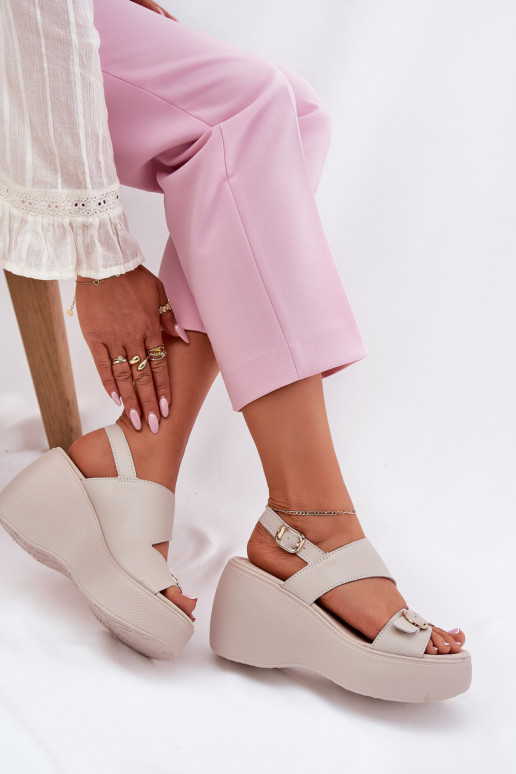 Dámské sandály   a platformou S.Barski LR51-540 béžové Dámské sandály   a platformou S.Barski LR51-540 béžové