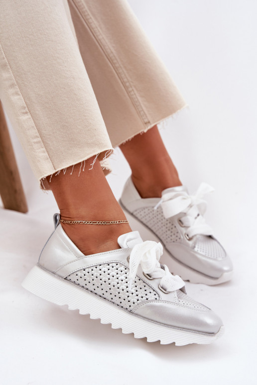 Tenisky  s platformou D&A LR51-796 stříbrné barvy  Tenisky  s platformou D&A LR51-796 stříbrné barvy