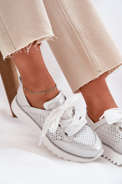 Tenisky  s platformou D&A LR51-796 stříbrné barvy  Tenisky  s platformou D&A LR51-796 stříbrné barvy