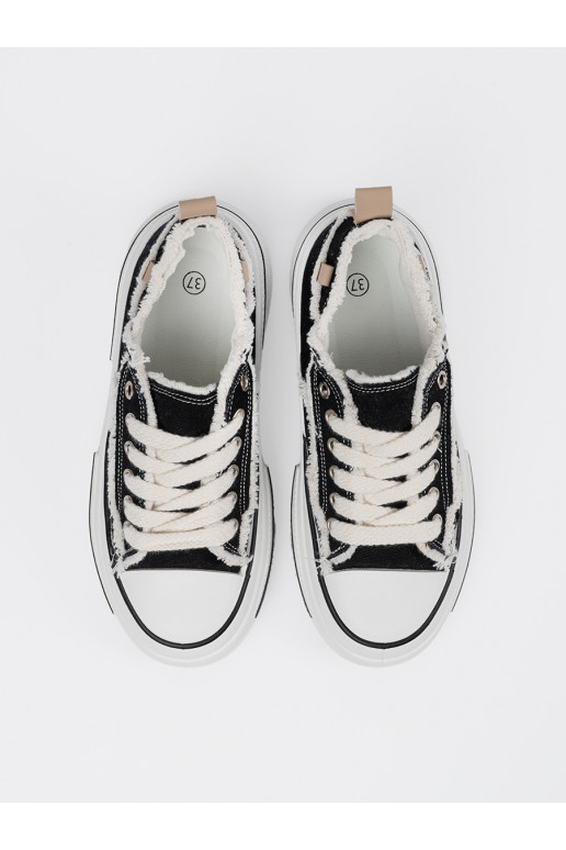 Černý klasický dámských tenisek z bialymi wstawkami