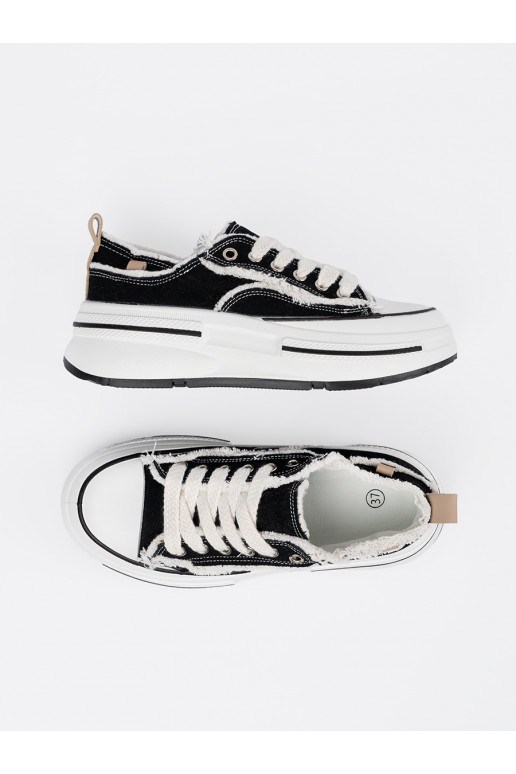 Černý klasický dámských tenisek z bialymi wstawkami