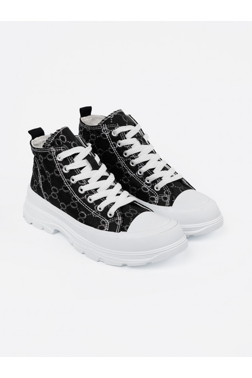 se šněrováním Černé boty s platformou