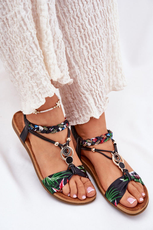 Ploché dámské sandály Z Plecionymi em  Artiker 56C1318 Černé