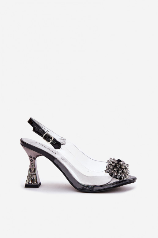  Elegantní sandály na vysokém podpatku s třpytivýma očima Vinceza 70116 Černé