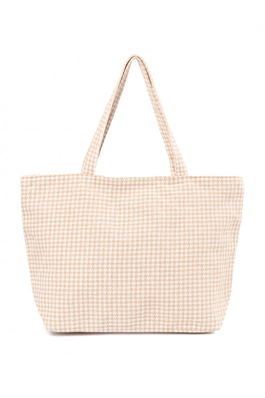 Kabelka/taška plażowa béžové-białą kratkę