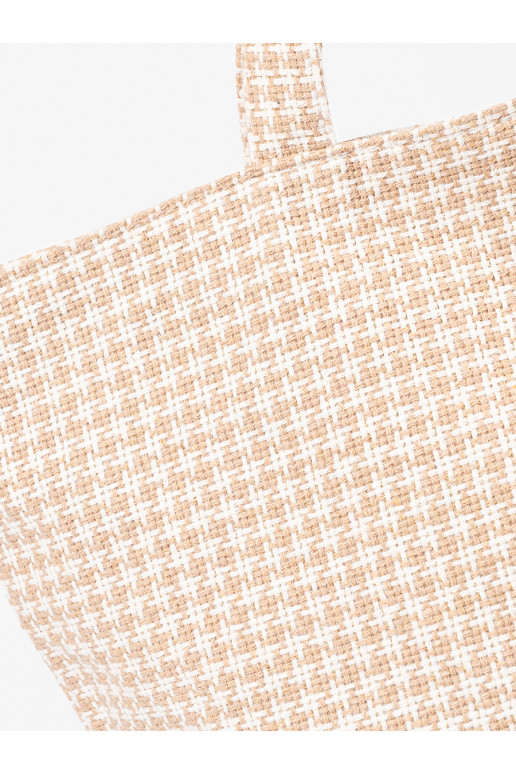 Kabelka/taška plażowa béžové-białą kratkę