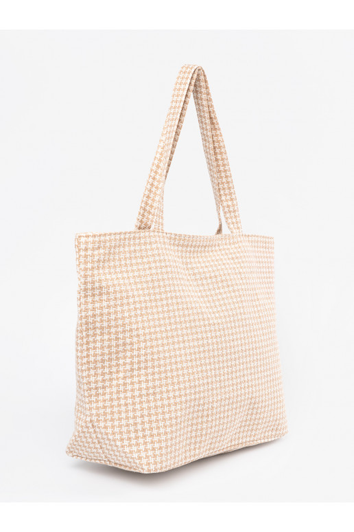 Kabelka/taška plażowa béžové-białą kratkę
