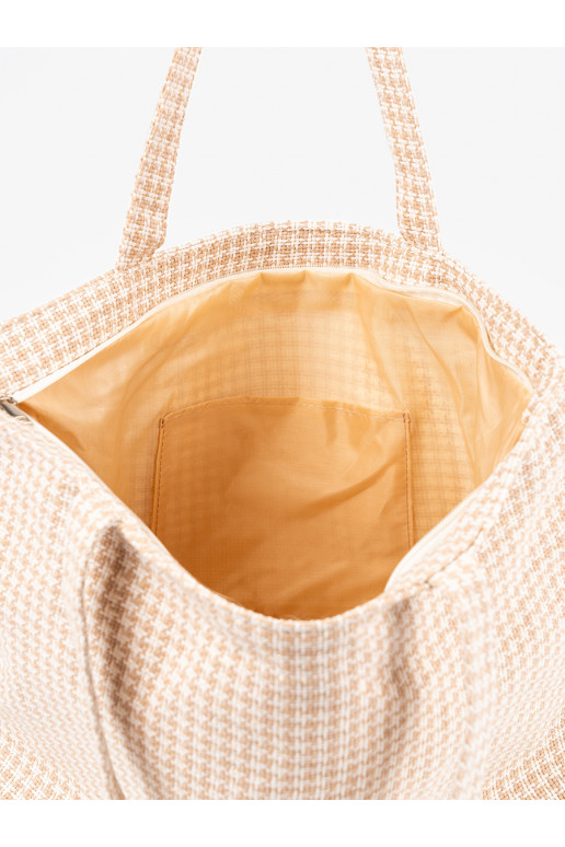 Kabelka/taška plażowa béžové-białą kratkę
