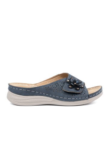 tmavě modrá Pantofle  z ozdobnym S květinamiem