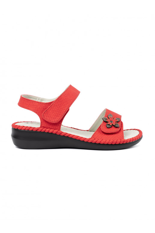 červené sandály z skórzaną wkładką