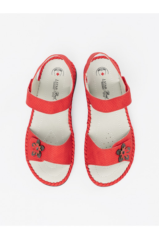 červené sandály z skórzaną wkładką