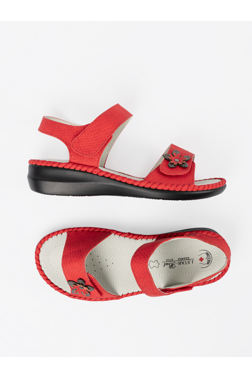 červené sandály z skórzaną wkładką