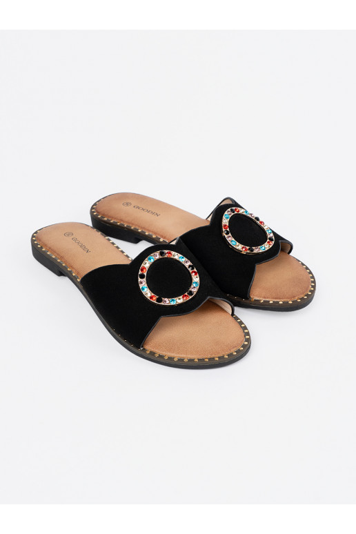 Černé Pantofle  s přezkami cyrkonie Černé Pantofle  s přezkami cyrkonie