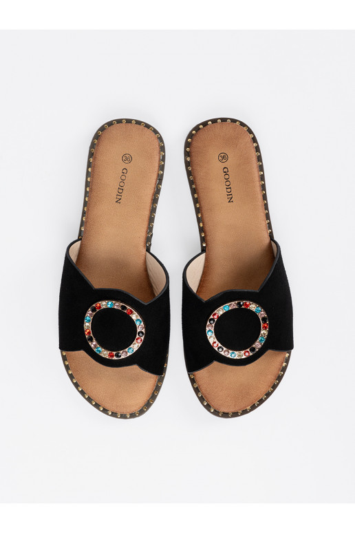 Černé Pantofle  s přezkami cyrkonie Černé Pantofle  s přezkami cyrkonie