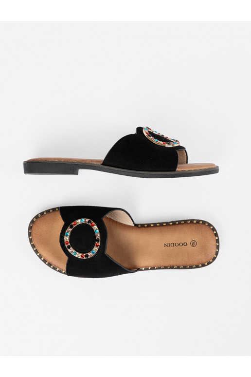 Černé Pantofle  s přezkami cyrkonie Černé Pantofle  s přezkami cyrkonie