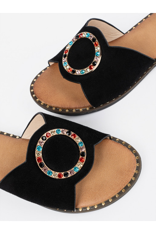 Černé Pantofle  s přezkami cyrkonie Černé Pantofle  s přezkami cyrkonie