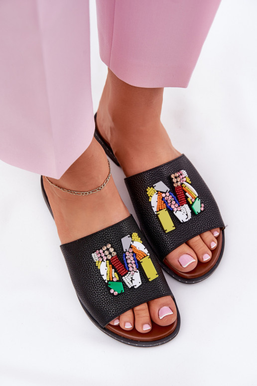 Dámské pantofle s širokými podpatky s ornamenty Černé Clelione