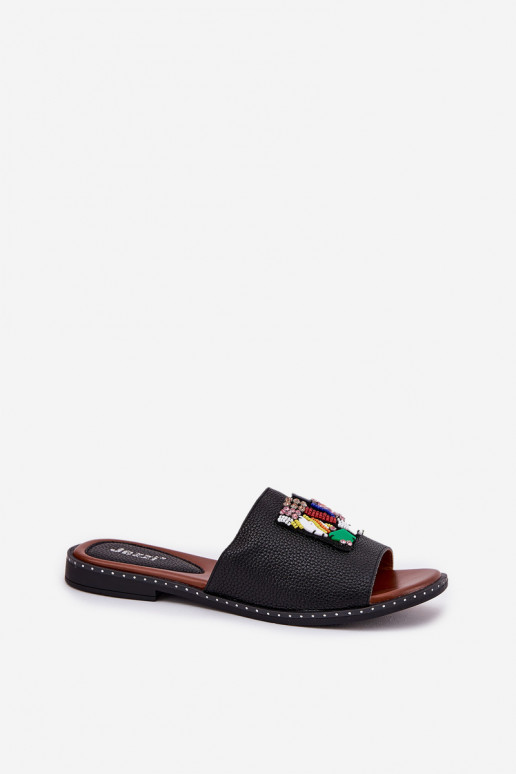 Dámské pantofle s širokými podpatky s ornamenty Černé Clelione