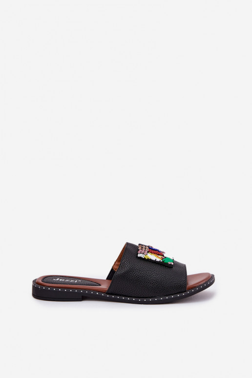 Dámské pantofle s širokými podpatky s ornamenty Černé Clelione