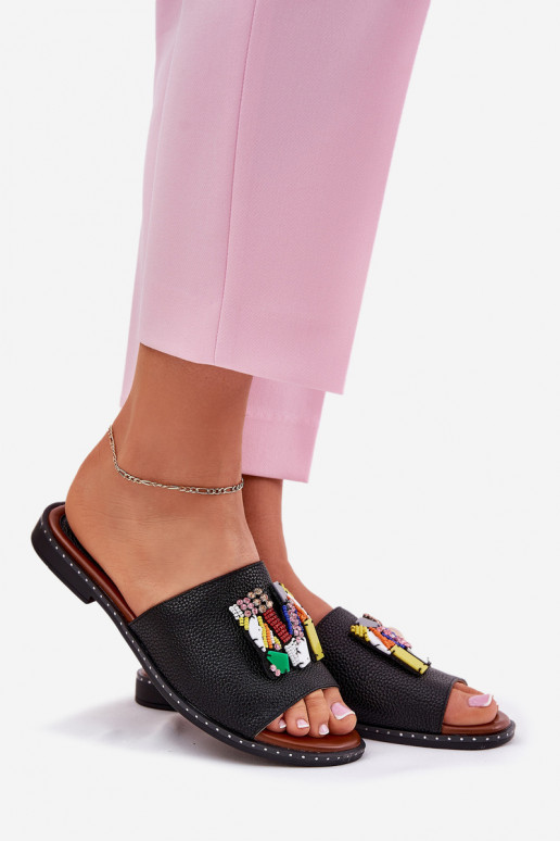 Dámské pantofle s širokými podpatky s ornamenty Černé Clelione