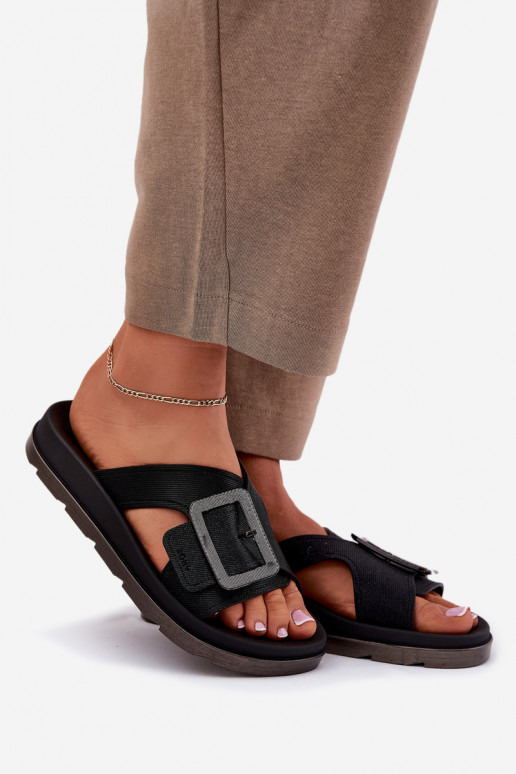  Dámské pantofle zdobené s přezkami  RR285078 Černé