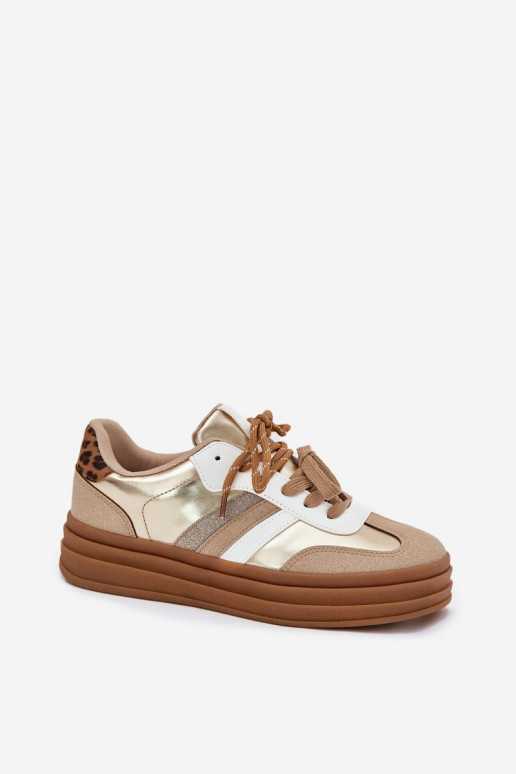 Tenisky  s platformou Z Podwójnym m se vzory leopardí kožešiny zlaté barvy Niteria