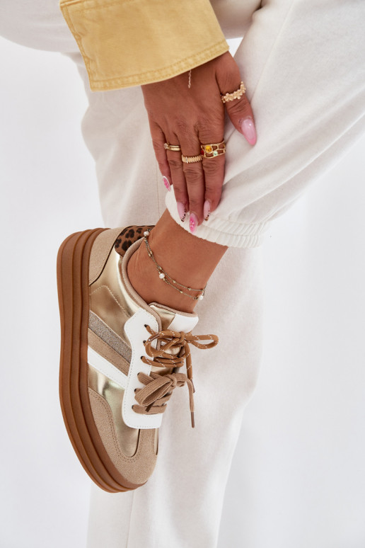 Tenisky  s platformou Z Podwójnym m se vzory leopardí kožešiny zlaté barvy Niteria