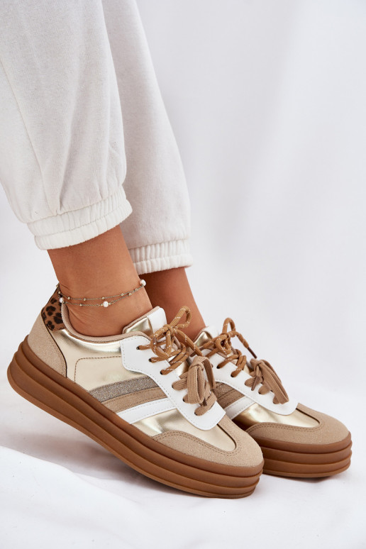 Tenisky  s platformou Z Podwójnym m se vzory leopardí kožešiny zlaté barvy Niteria