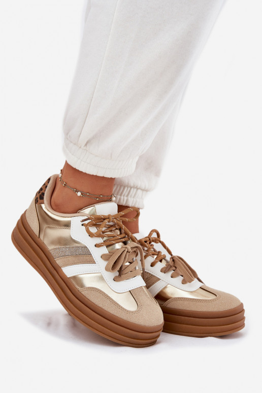 Tenisky  s platformou Z Podwójnym m se vzory leopardí kožešiny zlaté barvy Niteria