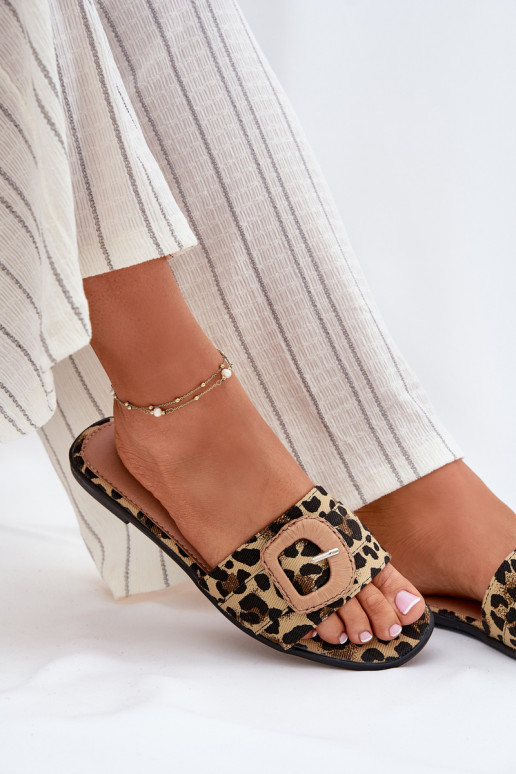 Ploché boty Dámské pantofle zdobené s přezkami se vzory leopardí kožešiny Clariola